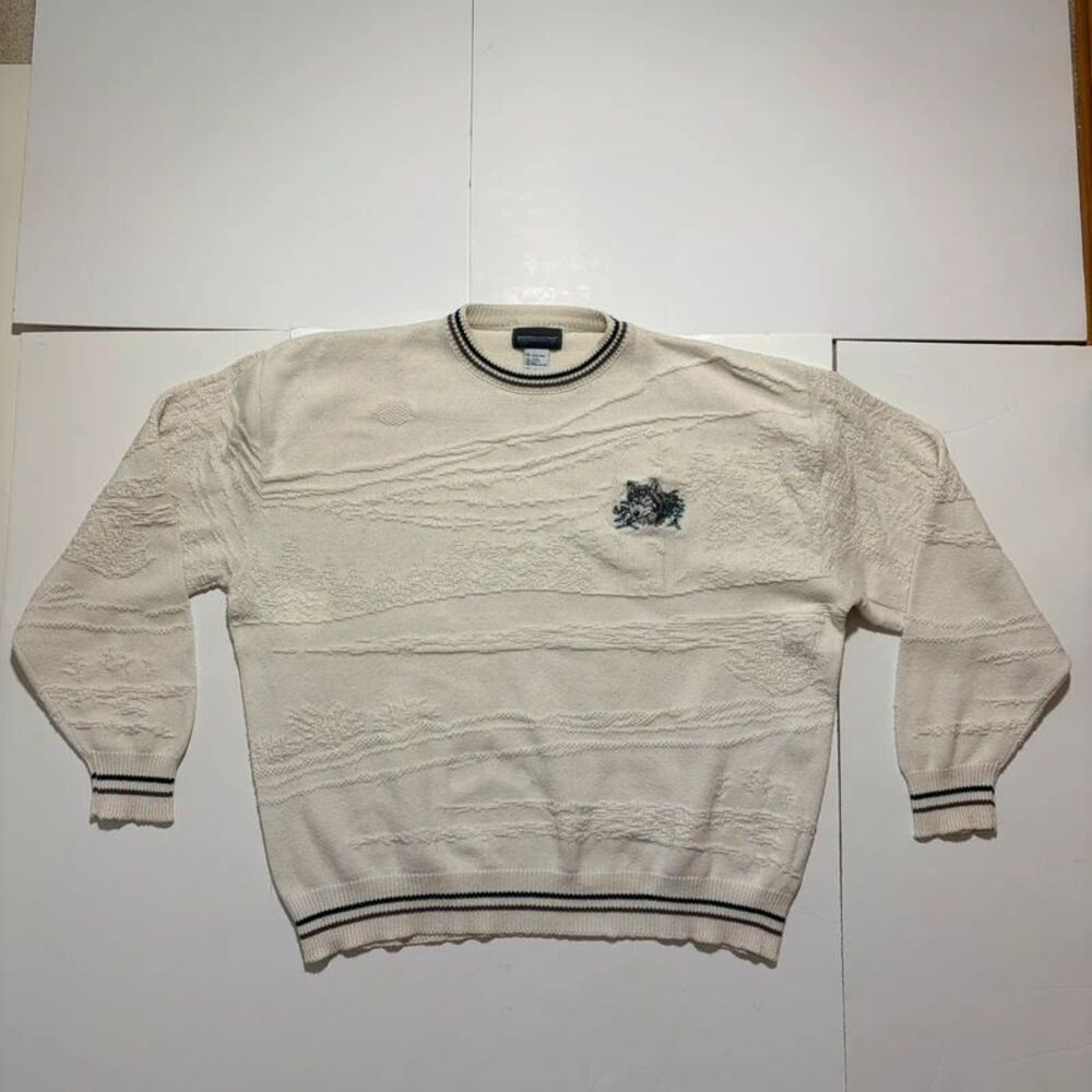Expressions Vintage Wolf Embroidery Men's Sweater with Topography Stitching
